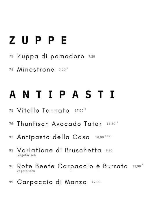 Restaurant Wiesloch, Trattoria Italia, Italiener Wiesloch, Italiener Walldorf, Italiener Nussloch, italienisches Restaurant, Speisekarte mit Vorspeisen und Suppen