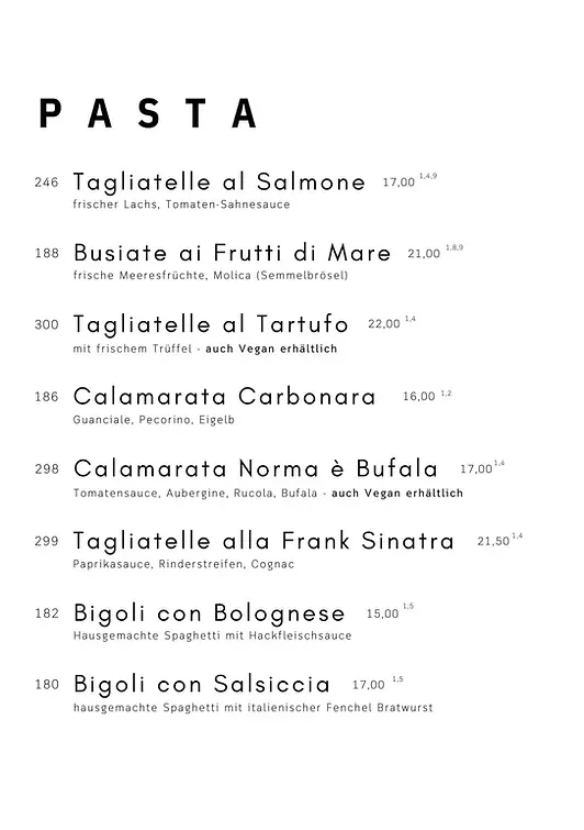 Restaurant Wiesloch, Trattoria Italia, Italiener Wiesloch, Italiener Walldorf, Italiener Nussloch, italienisches Restaurant, Pastakarte