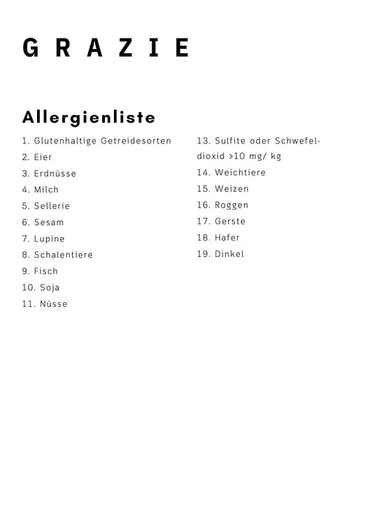 Allergien und Zutatenliste für Lebensmittel