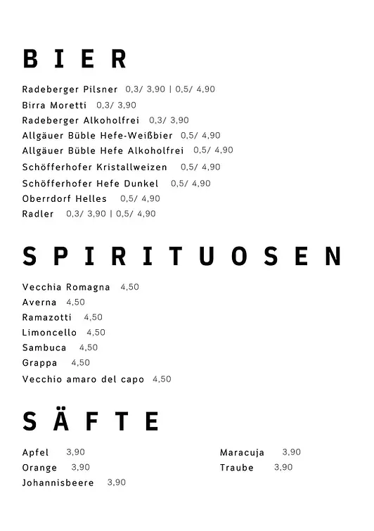 Restaurant Wiesloch, Trattoria Italia, Italiener Wiesloch, Italiener Walldorf, Italiener Nussloch, italienisches Restaurant, Getränkekarte mit Bieren und Säften