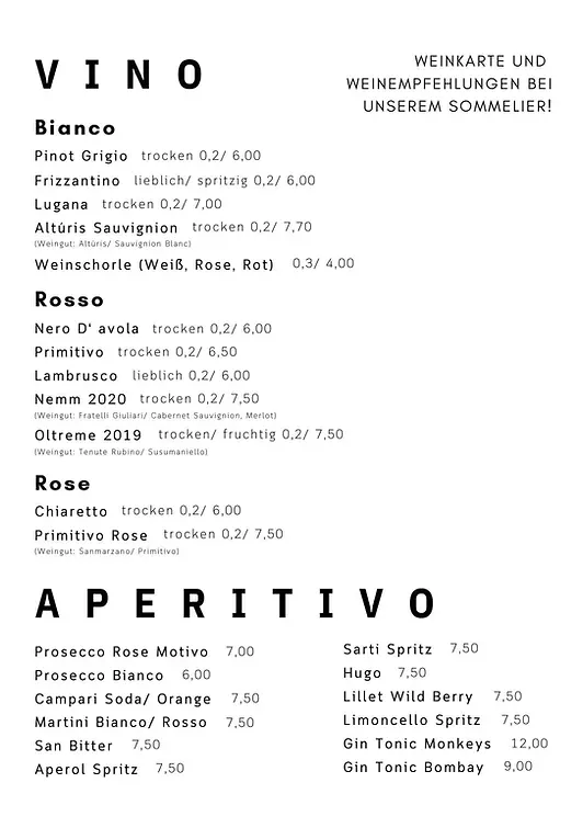 Restaurant Wiesloch, Trattoria Italia, Italiener Wiesloch, Italiener Walldorf, Italiener Nussloch, italienisches Restaurant, Weinkarte und Aperitivo-Preise
