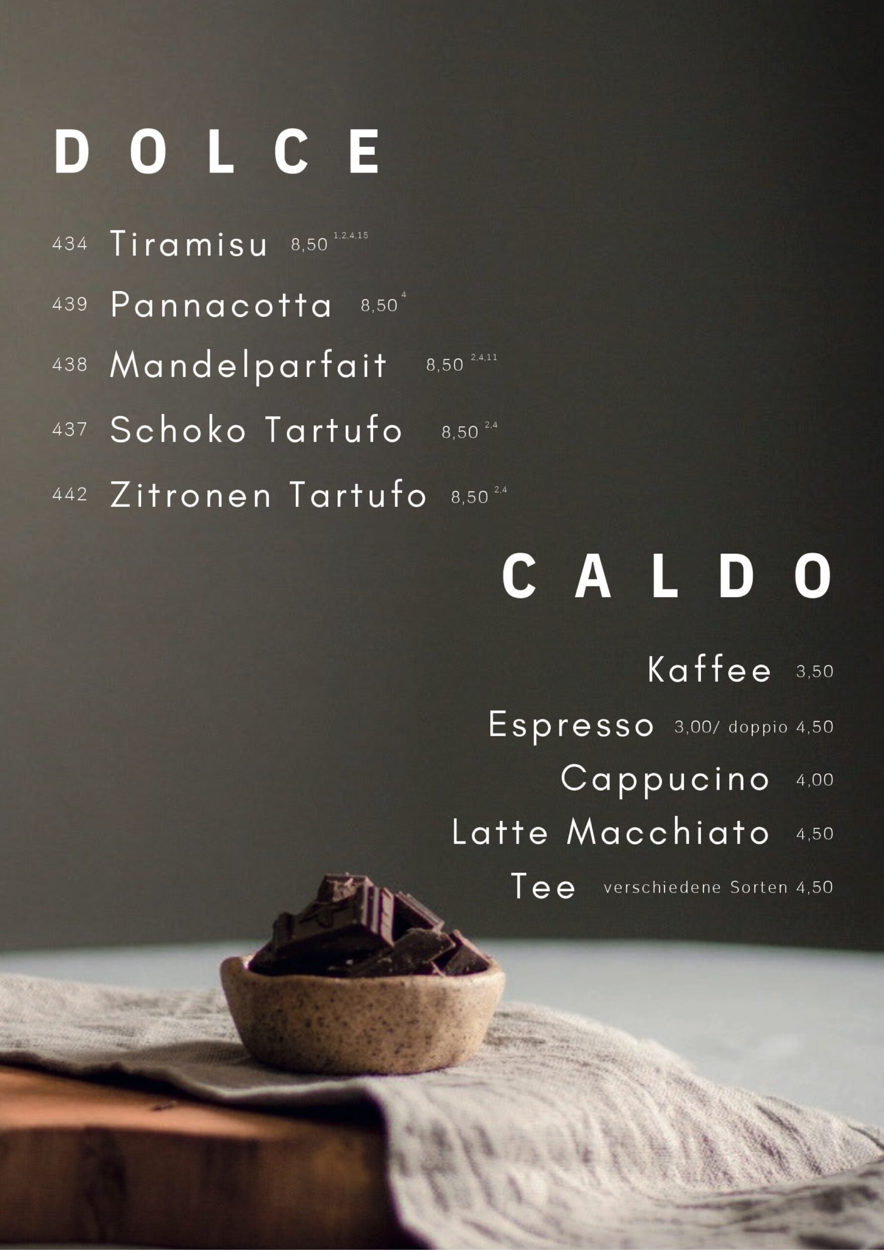 Italienische Desserts und Kaffee in der Trattoria Italia Wiesloch. Restaurant Wiesloch, Italiener Walldorf, Italiener Nussloch