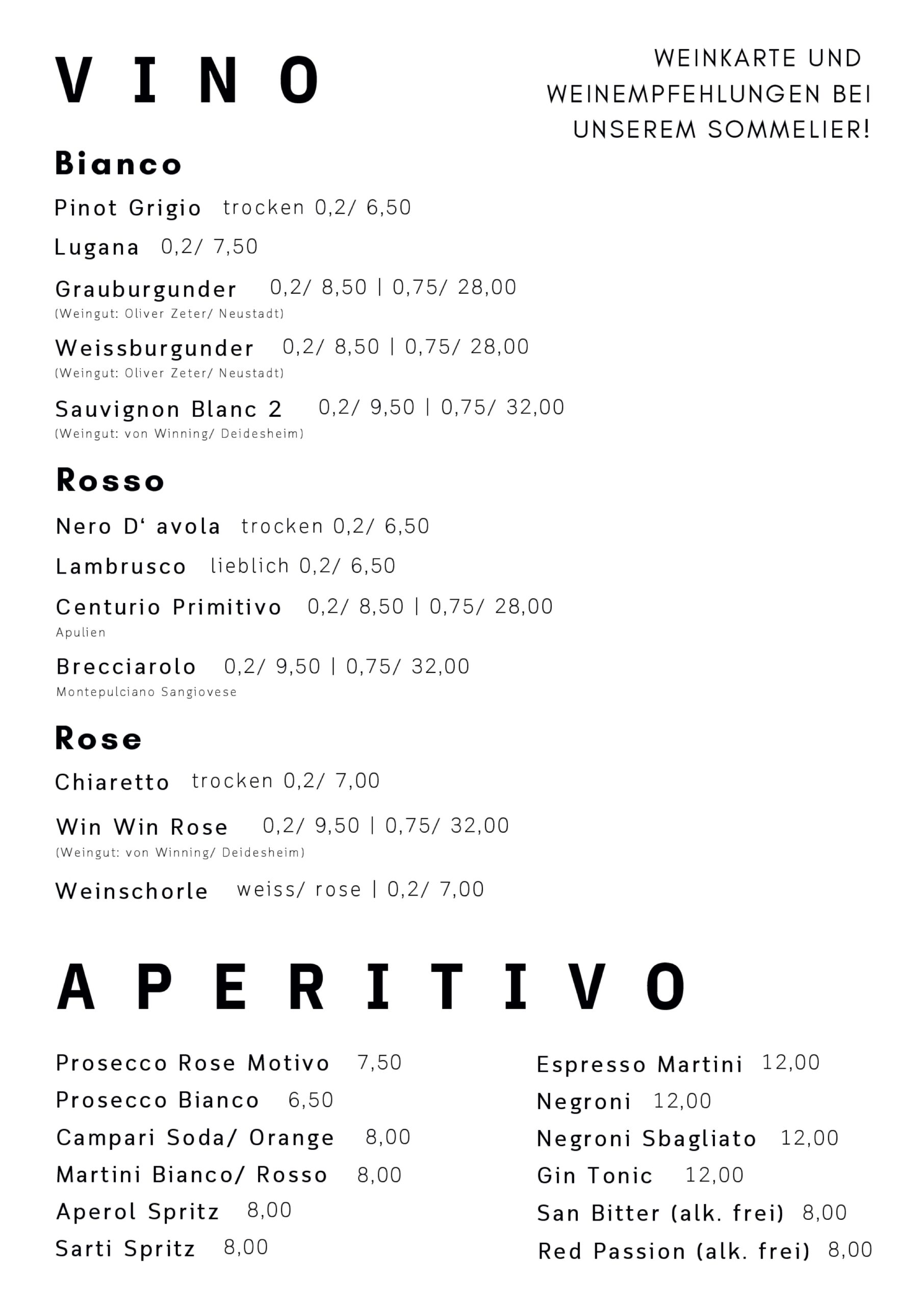 Restaurant Wiesloch, Italiener Walldorf, Italiener Nussloch, Weinkarte, Aperitiv